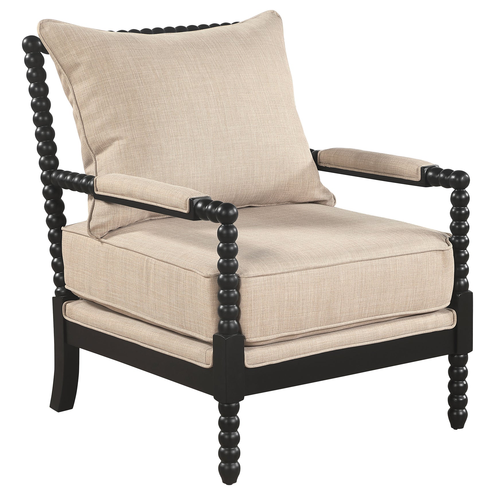 Blanchett Beige/Black Upholstered Bobbin Accent Chair - Ornate Home