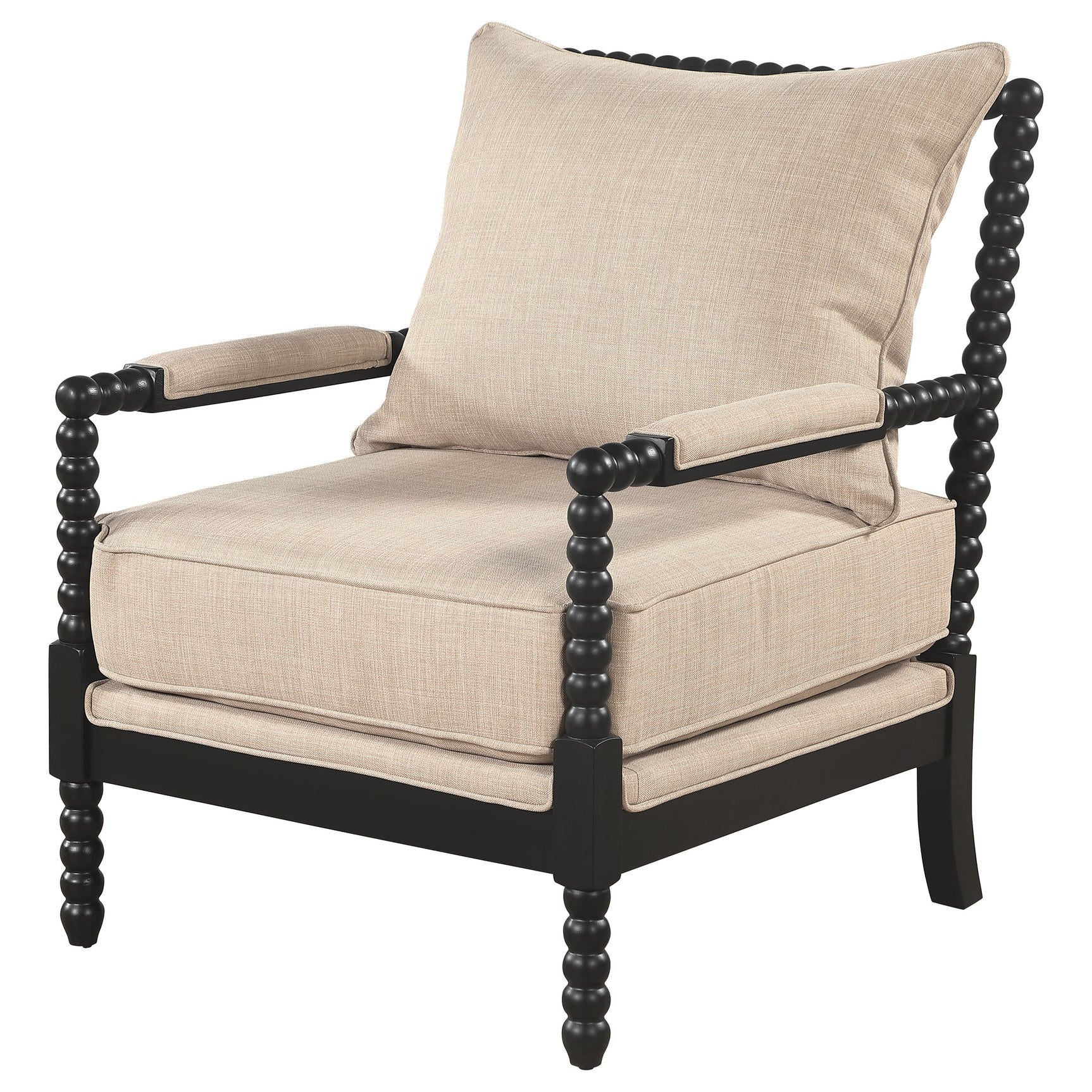 Blanchett Beige/Black Upholstered Bobbin Accent Chair - Ornate Home