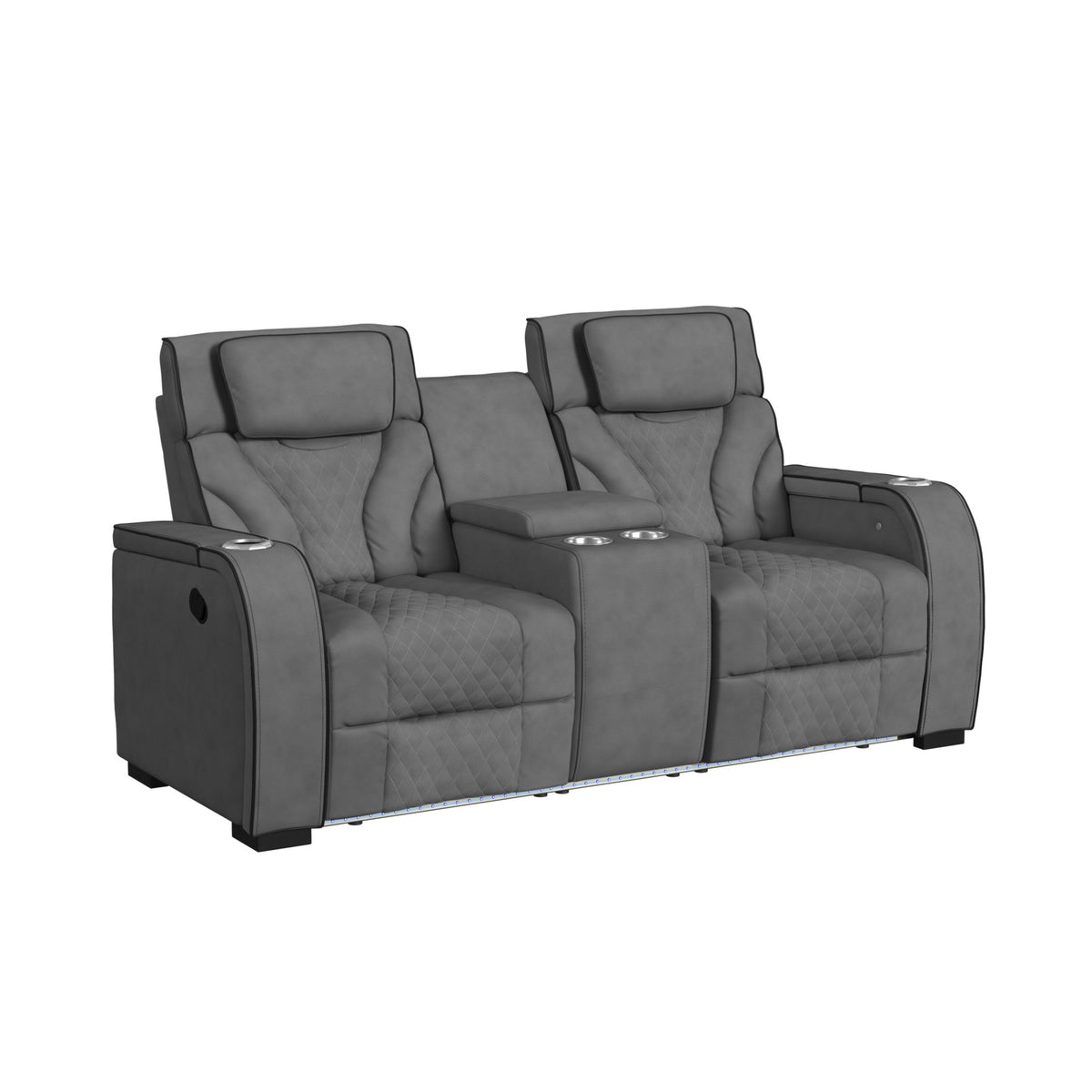 Blitz Simba Slate/Black Welt Motion Loveseat with Console, and LED - Ornate Home