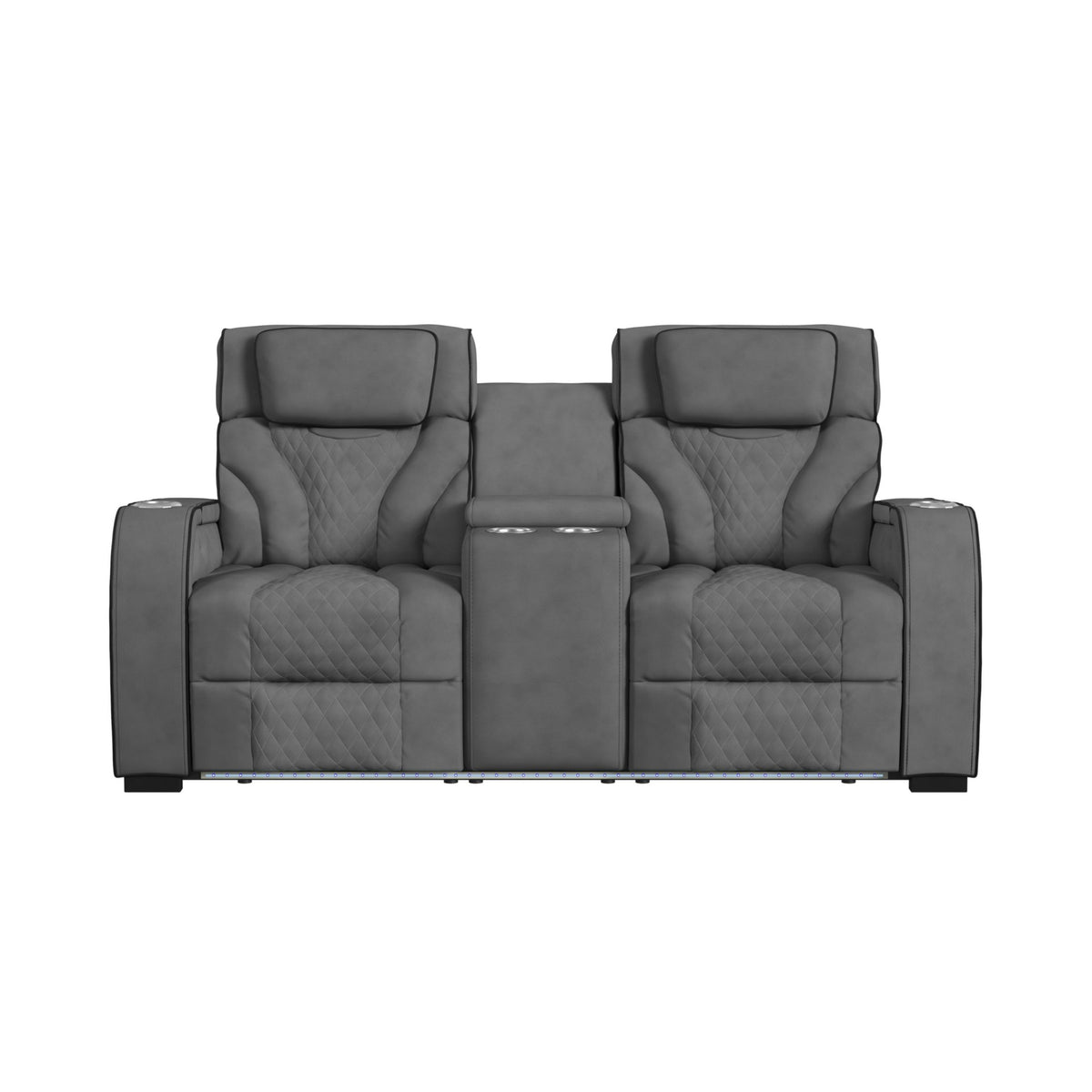 Blitz Simba Slate/Black Welt Motion Loveseat with Console, and LED - Ornate Home