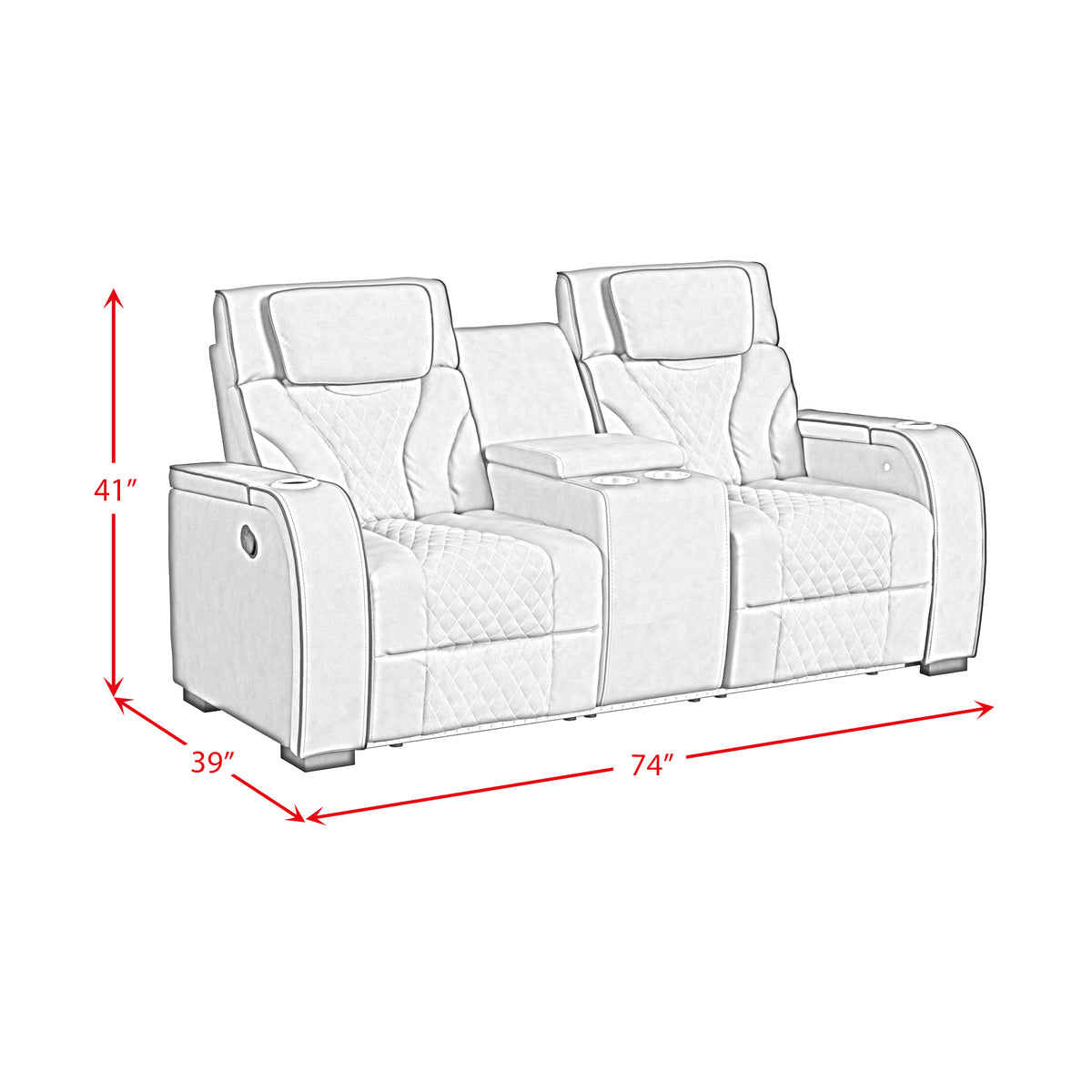 Blitz Simba Slate/Black Welt Motion Loveseat with Console, and LED - Ornate Home