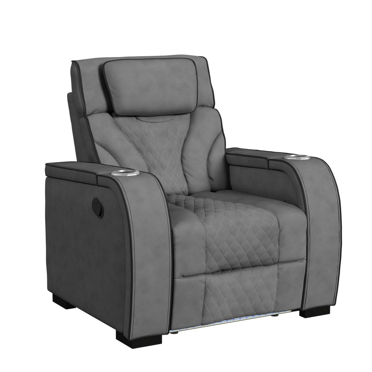 Blitz Simba Slate/Black Welt Motion Recliner with LED - Ornate Home