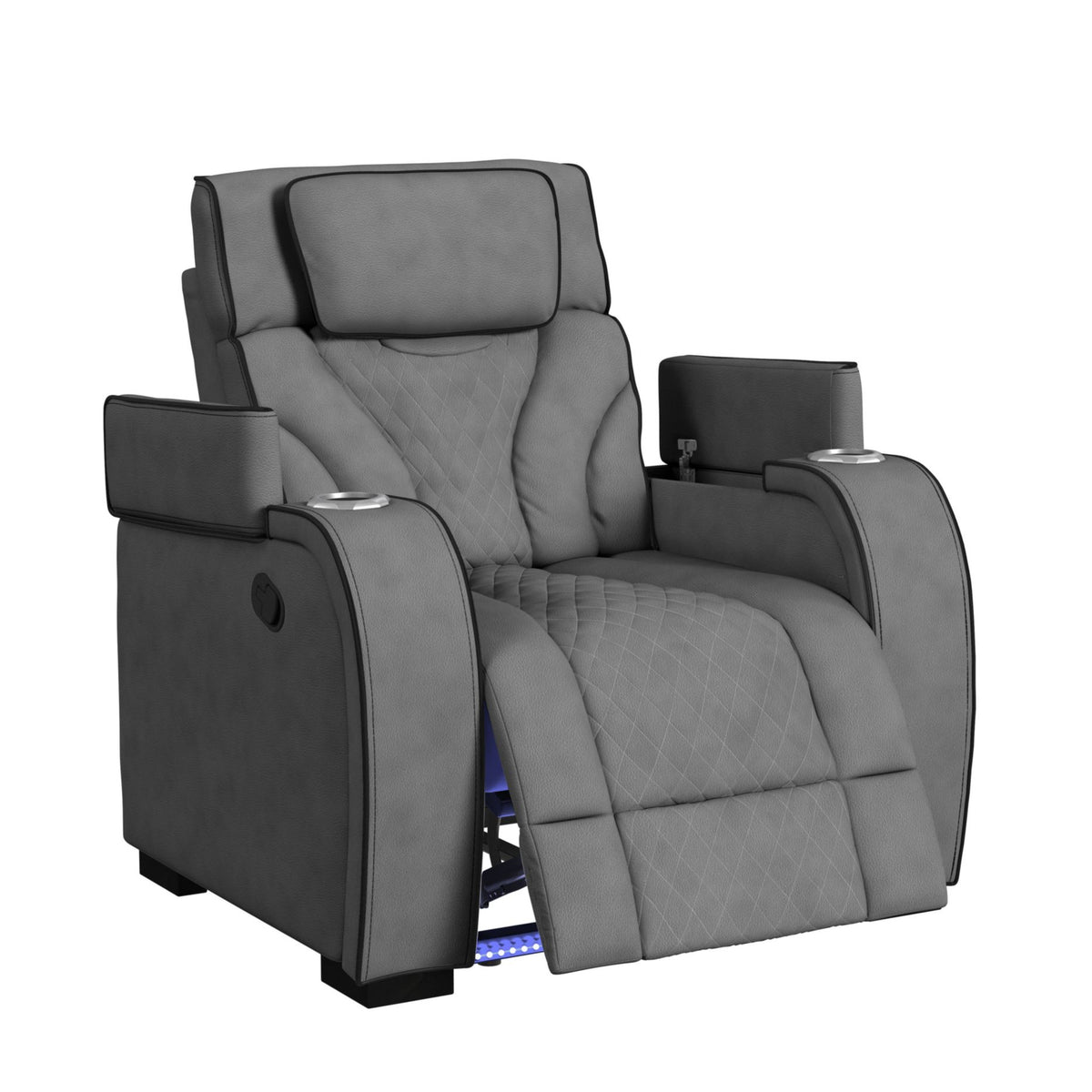 Blitz Simba Slate/Black Welt Motion Recliner with LED - Ornate Home