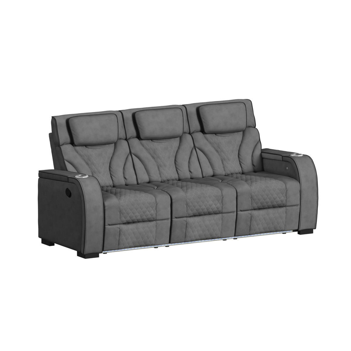 Blitz Simba Slate/Black Welt Motion Sofa with DDT, Reading Light, Wireless Charger and LED - Ornate Home