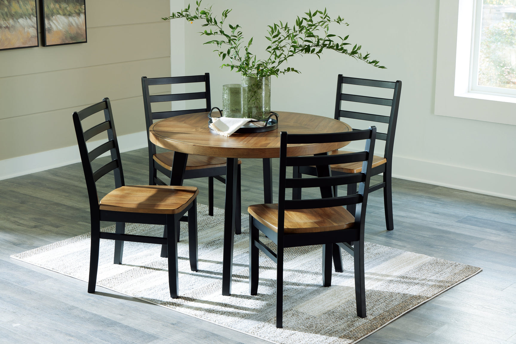 Blondon Brown & Black Round Dining Room Set (Set of 5) - Ornate Home