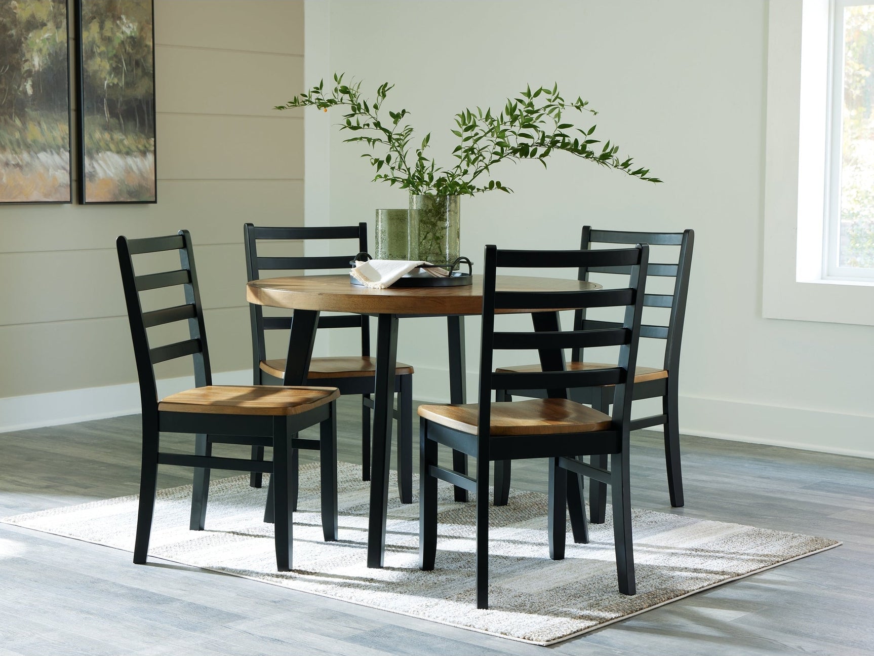 Blondon Brown & Black Round Dining Room Set (Set of 5) - Ornate Home