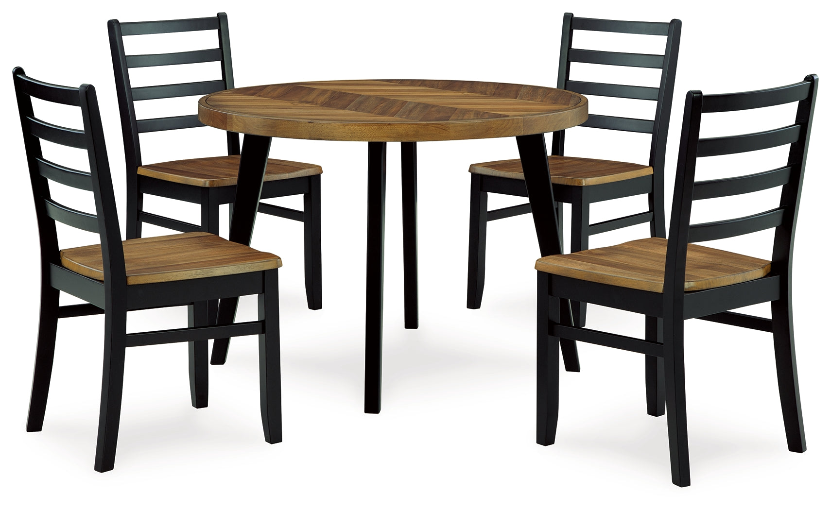 Blondon Brown & Black Round Dining Room Set (Set of 5) - Ornate Home