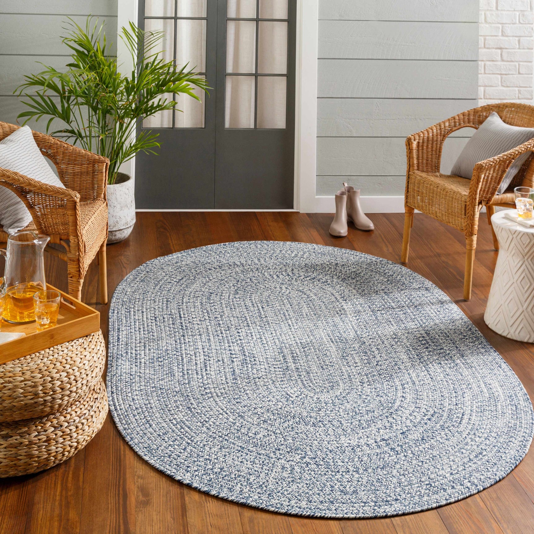 Blue Braided Faux Jute Outdoor Rug - Ornate Home