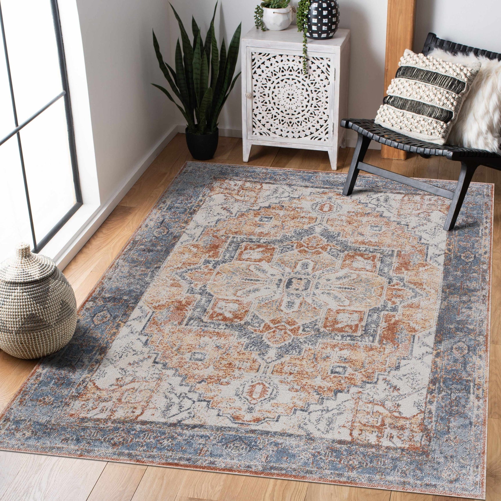 Blue Orange Hera Washable area rug - Clearance - Ornate Home