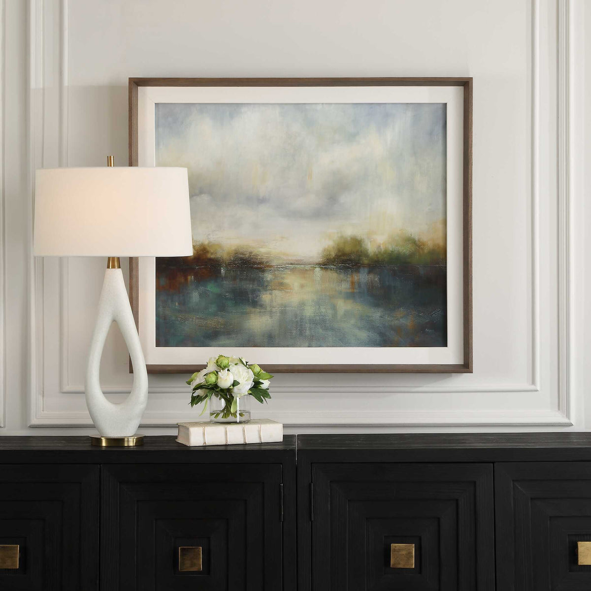 Blue Reverie Multicolor Framed Abstract Lake Print - Ornate Home