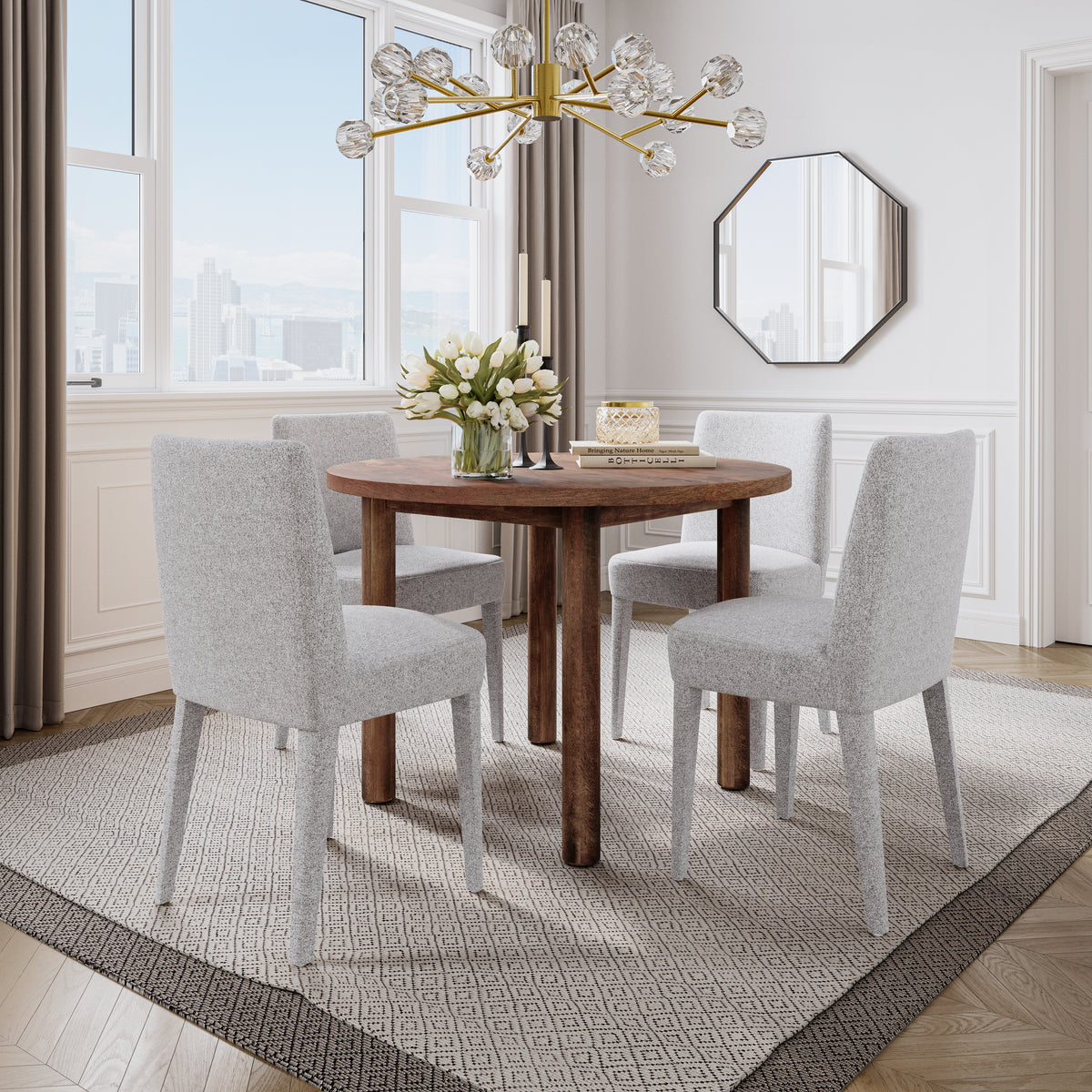 Bodhi Golden/Platinum Round Dining Table w/ 4 Wilson Chair - Ornate Home