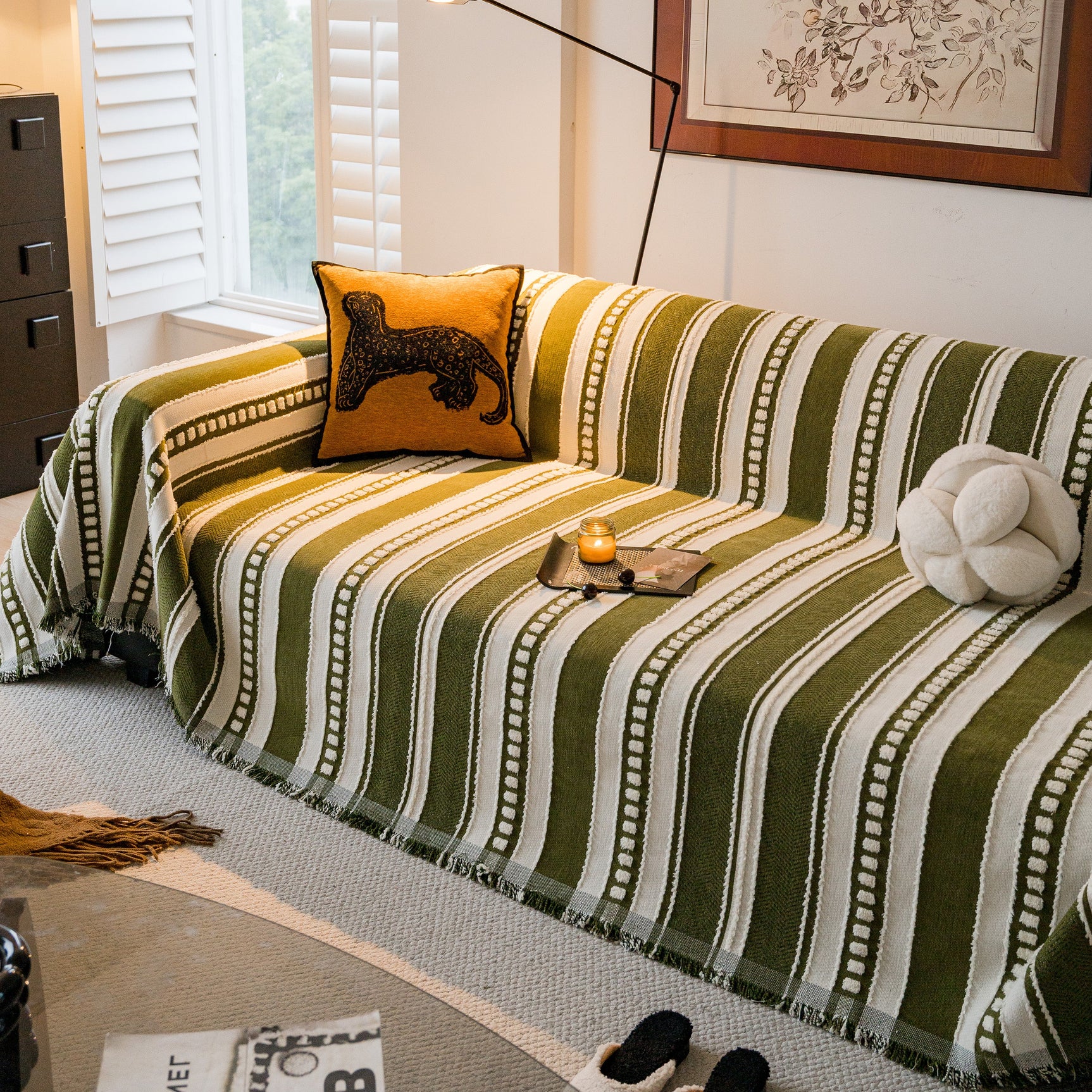Bohemian Striped Sofa Cover, Decor Woven Throw for Couch, Loveseat, or Sectional - Ornate Home