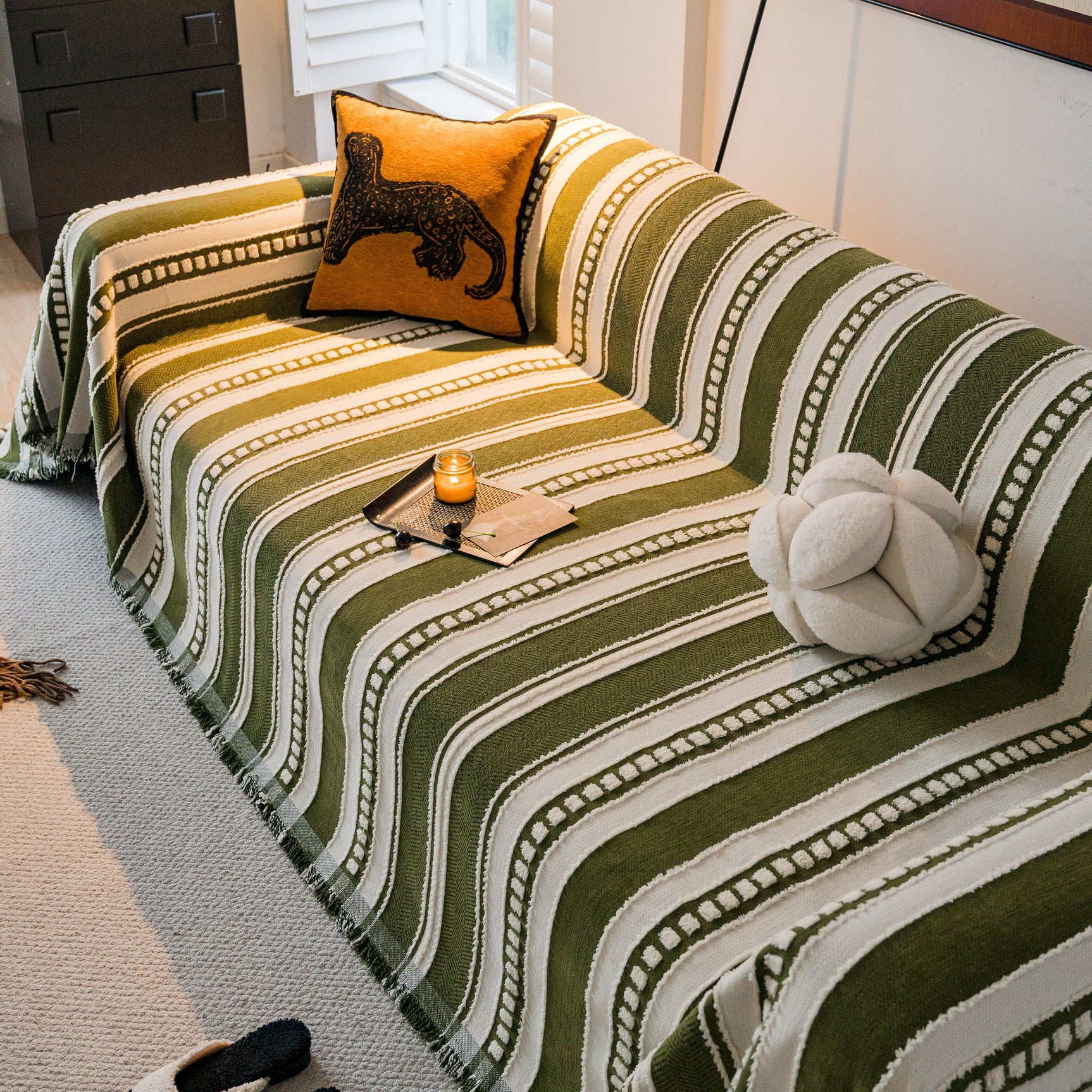 Bohemian Striped Sofa Cover, Decor Woven Throw for Couch, Loveseat, or Sectional - Ornate Home