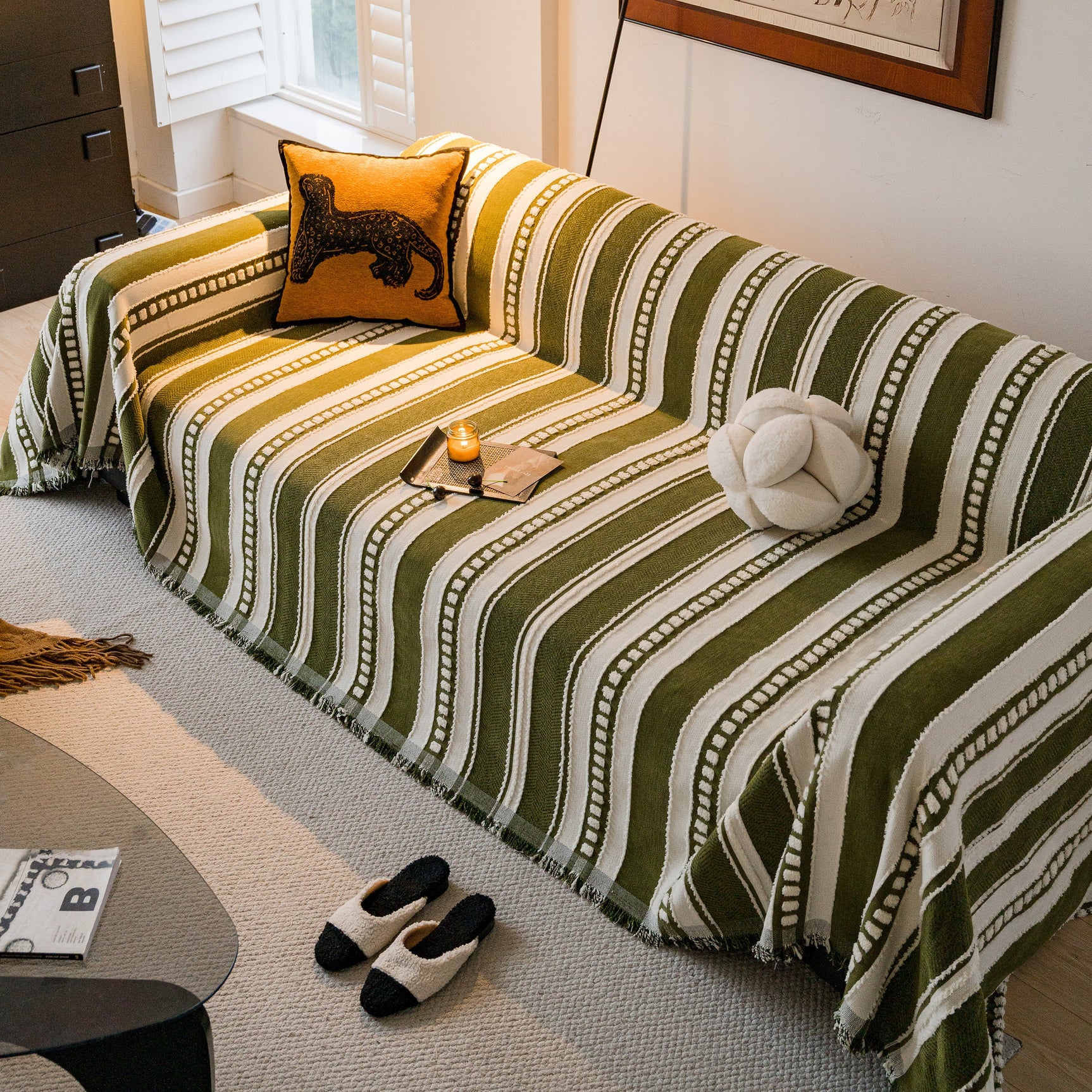 Bohemian Striped Sofa Cover, Decor Woven Throw for Couch, Loveseat, or Sectional - Ornate Home