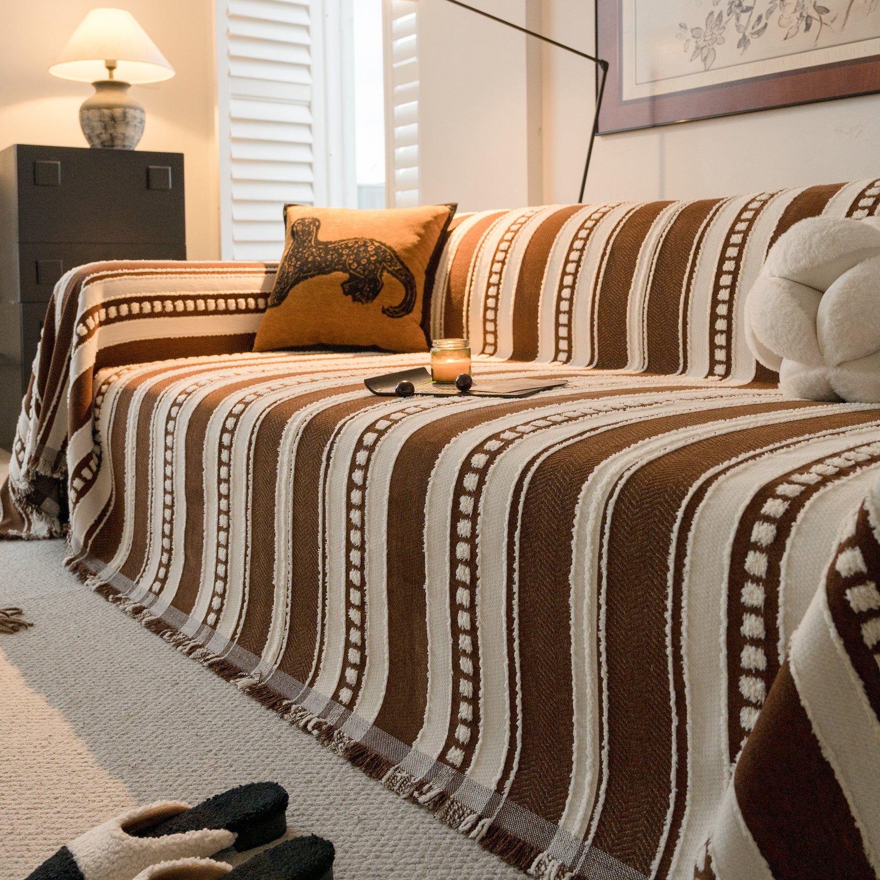Bohemian Striped Sofa Cover, Decor Woven Throw for Couch, Loveseat, or Sectional - Ornate Home