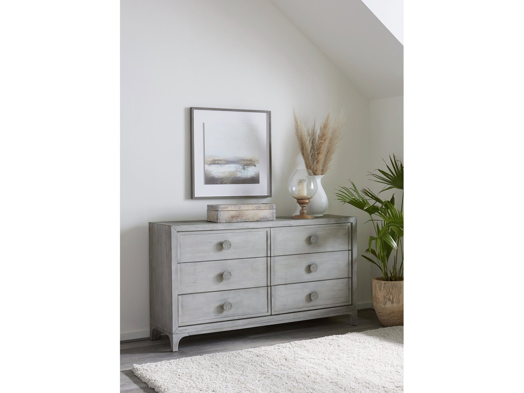 Boho Chic Six-Drawer Dresser in Washed White - Ornate Home