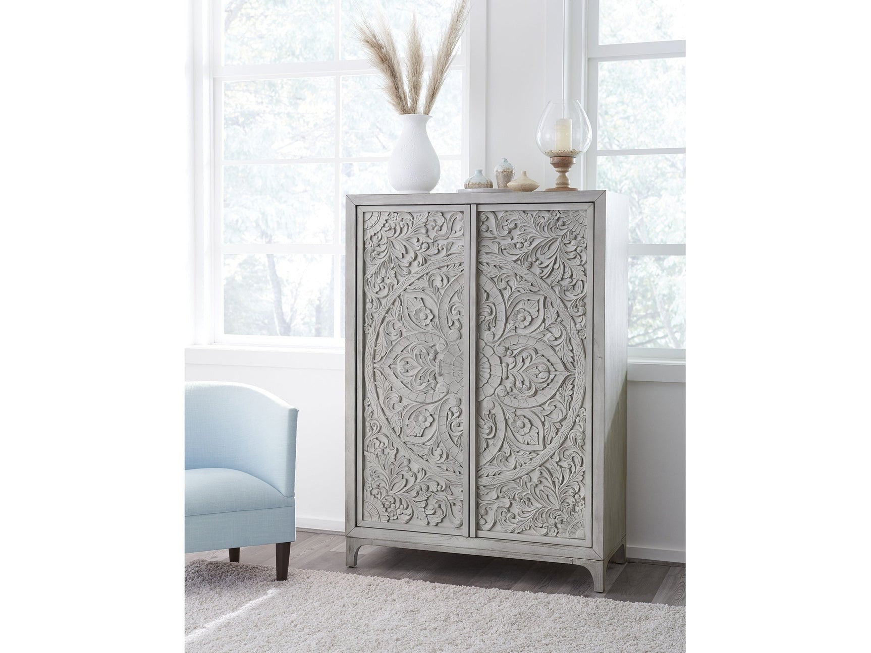 Boho Chic Wardrobe Chest in Washed White - Ornate Home