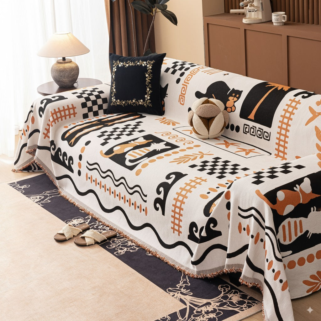 Boho Chic Woven Throw Blanket for Couch, Washable Couch Cover for Pets, Dogs, Cats - Ornate Home