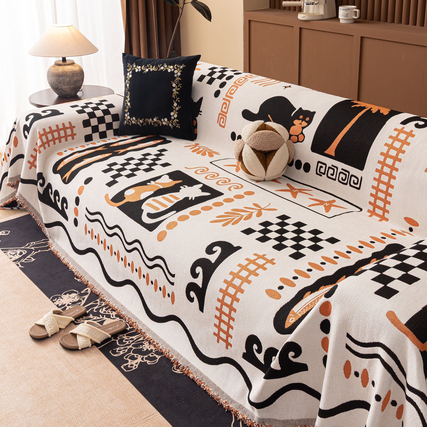 Boho Chic Woven Throw Blanket for Couch, Washable Couch Cover for Pets, Dogs, Cats - Ornate Home