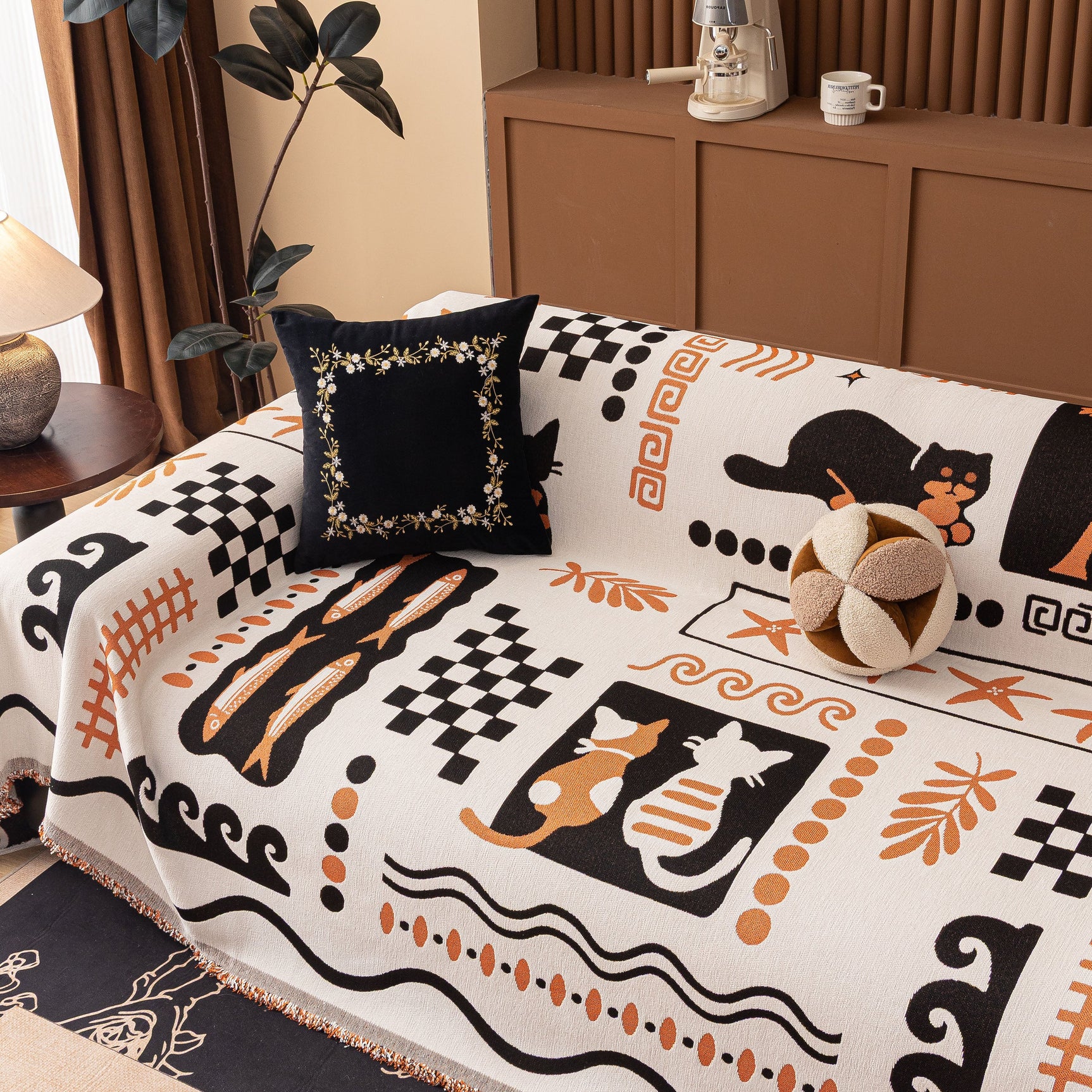 Boho Chic Woven Throw Blanket for Couch, Washable Couch Cover for Pets, Dogs, Cats - Ornate Home