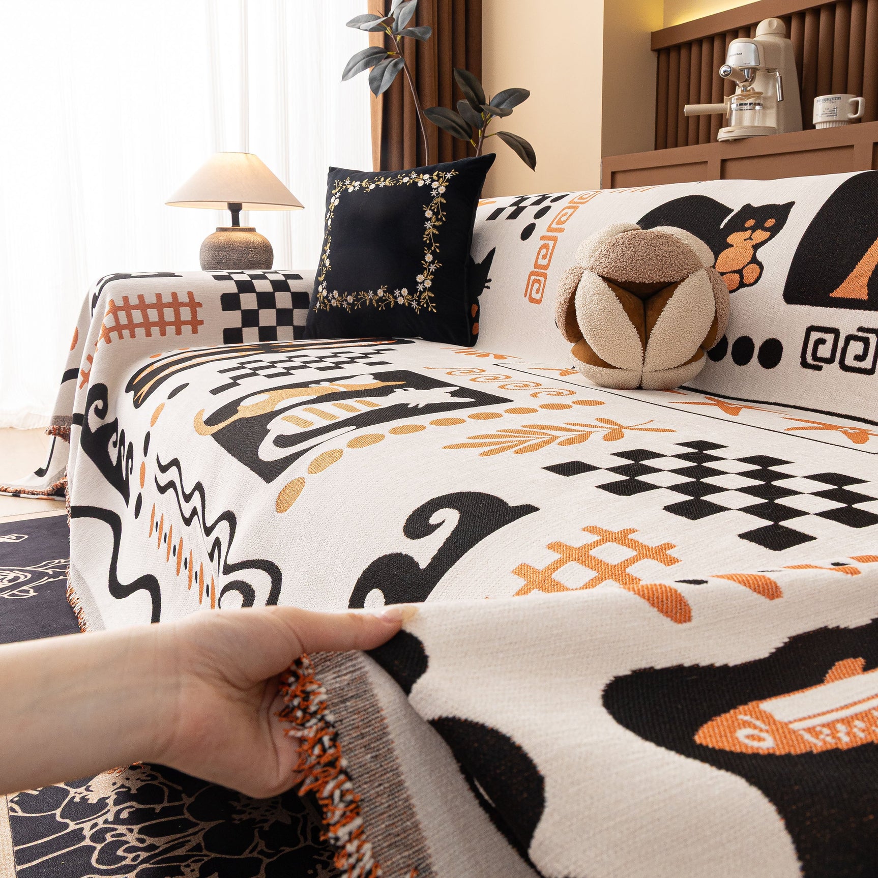 Boho Chic Woven Throw Blanket for Couch, Washable Couch Cover for Pets, Dogs, Cats - Ornate Home