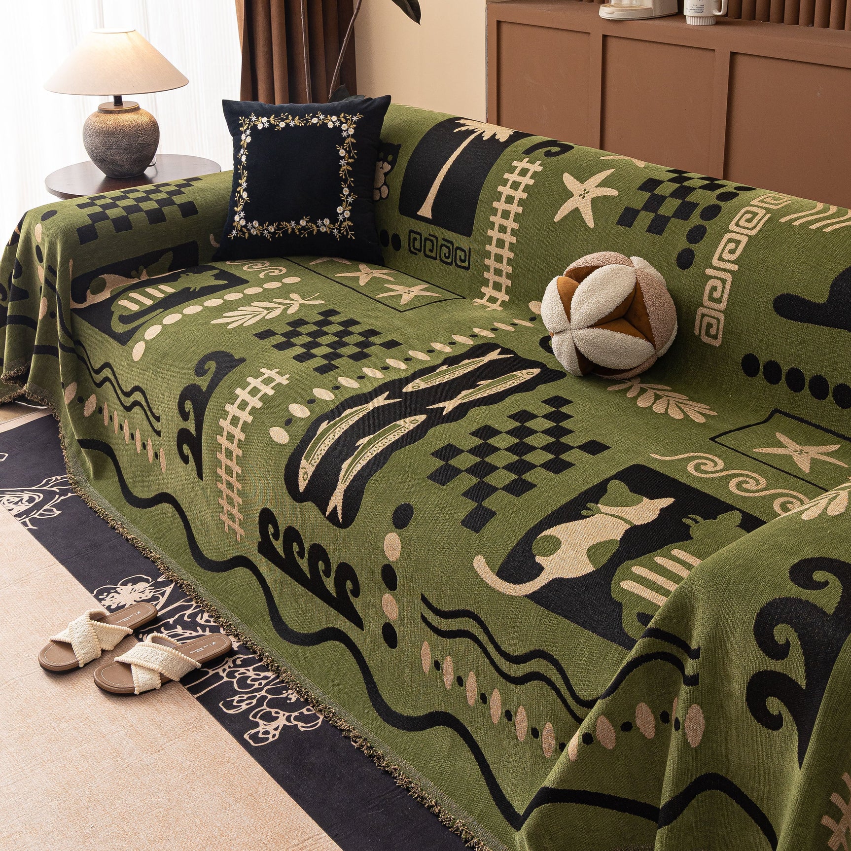 Boho Chic Woven Throw Blanket for Couch, Washable Couch Cover for Pets, Dogs, Cats - Ornate Home