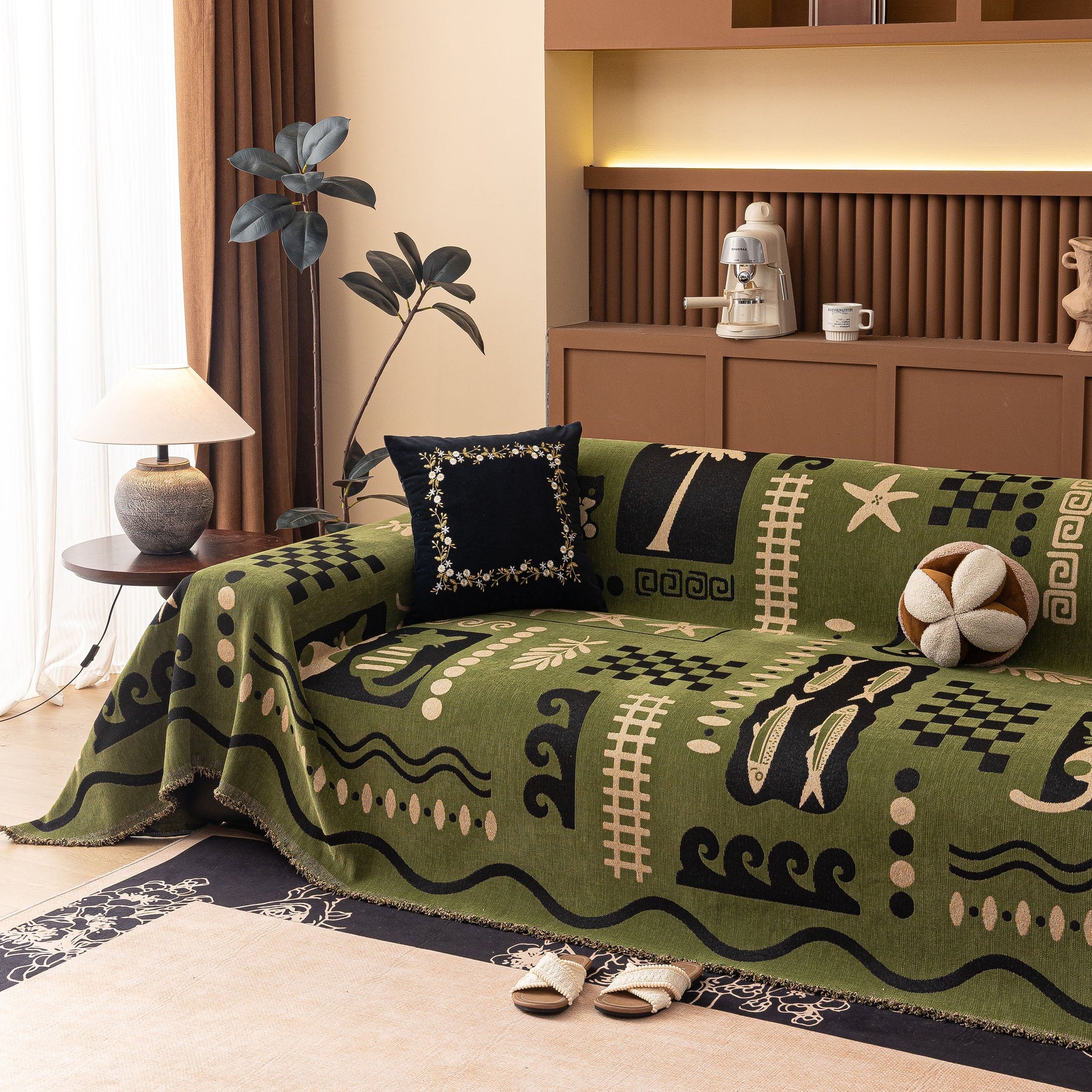 Boho Chic Woven Throw Blanket for Couch, Washable Couch Cover for Pets, Dogs, Cats - Ornate Home
