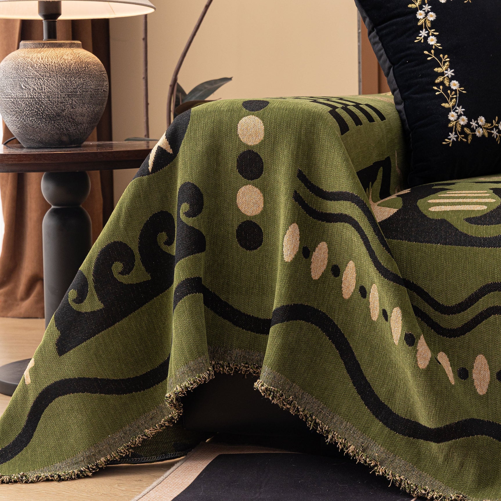 Boho Chic Woven Throw Blanket for Couch, Washable Couch Cover for Pets, Dogs, Cats - Ornate Home