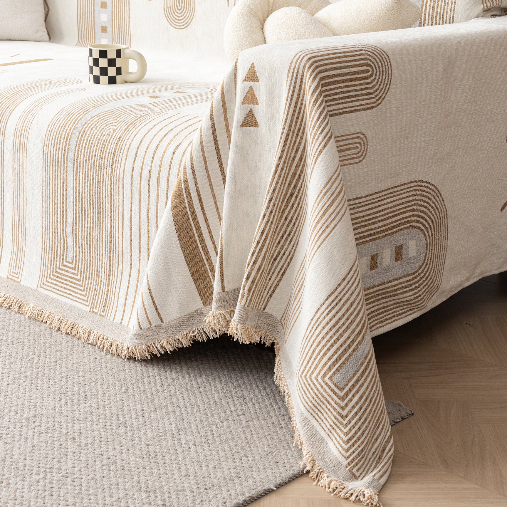 Boho Couch Throw Covers with Tassel Thick Durable Sofa Cover Blanket Furniture Slipcover Sectional - Ornate Home