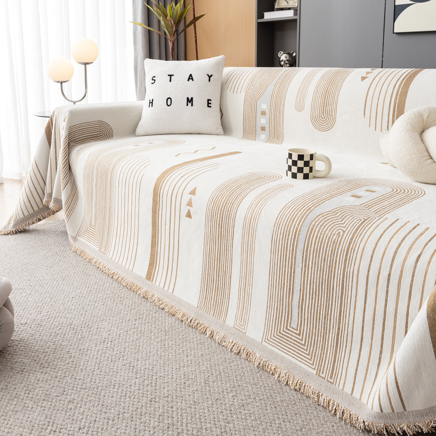 Boho Couch Throw Covers with Tassel Thick Durable Sofa Cover Blanket Furniture Slipcover Sectional - Ornate Home