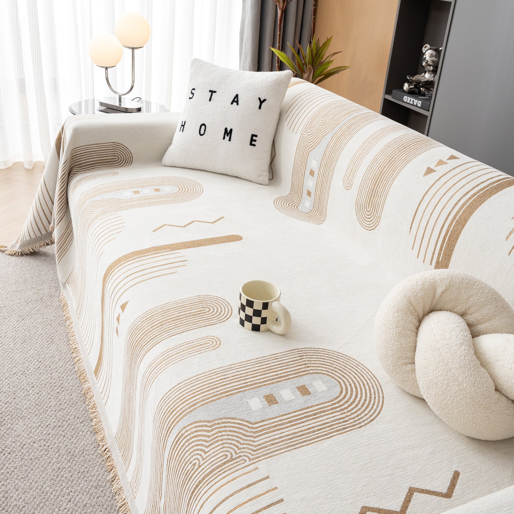 Boho Couch Throw Covers with Tassel Thick Durable Sofa Cover Blanket Furniture Slipcover Sectional - Ornate Home