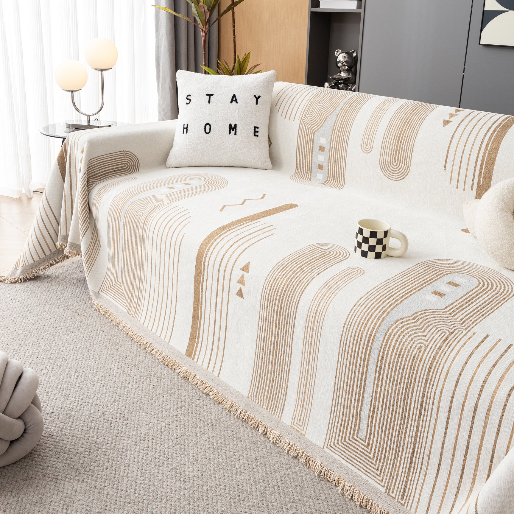 Boho Couch Throw Covers with Tassel Thick Durable Sofa Cover Blanket Furniture Slipcover Sectional - Ornate Home