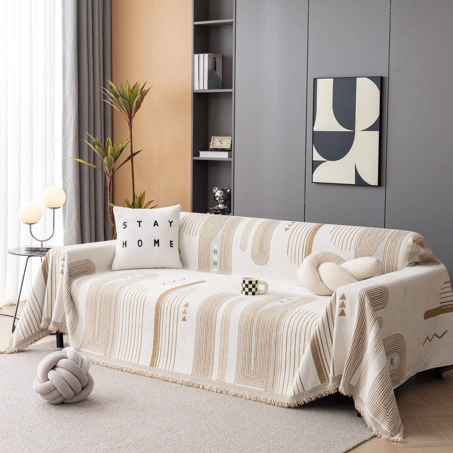 Boho Couch Throw Covers with Tassel Thick Durable Sofa Cover Blanket Furniture Slipcover Sectional - Ornate Home