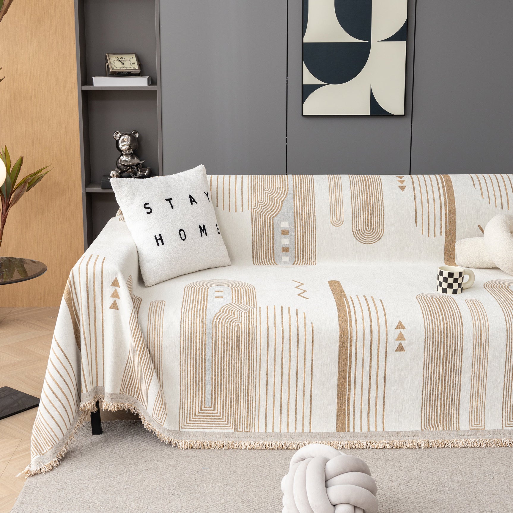 Boho Couch Throw Covers with Tassel Thick Durable Sofa Cover Blanket Furniture Slipcover Sectional - Ornate Home