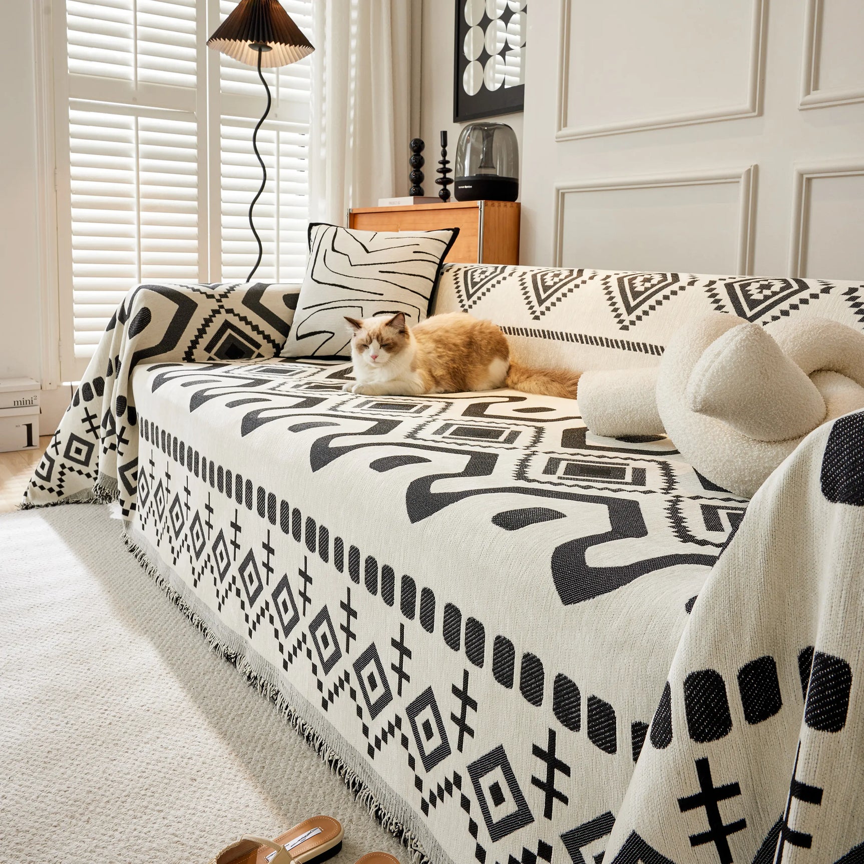 Boho Geometric Chenille Throw Sofa Cover Soft Textured Decorative Couch Blanket - Ornate Home