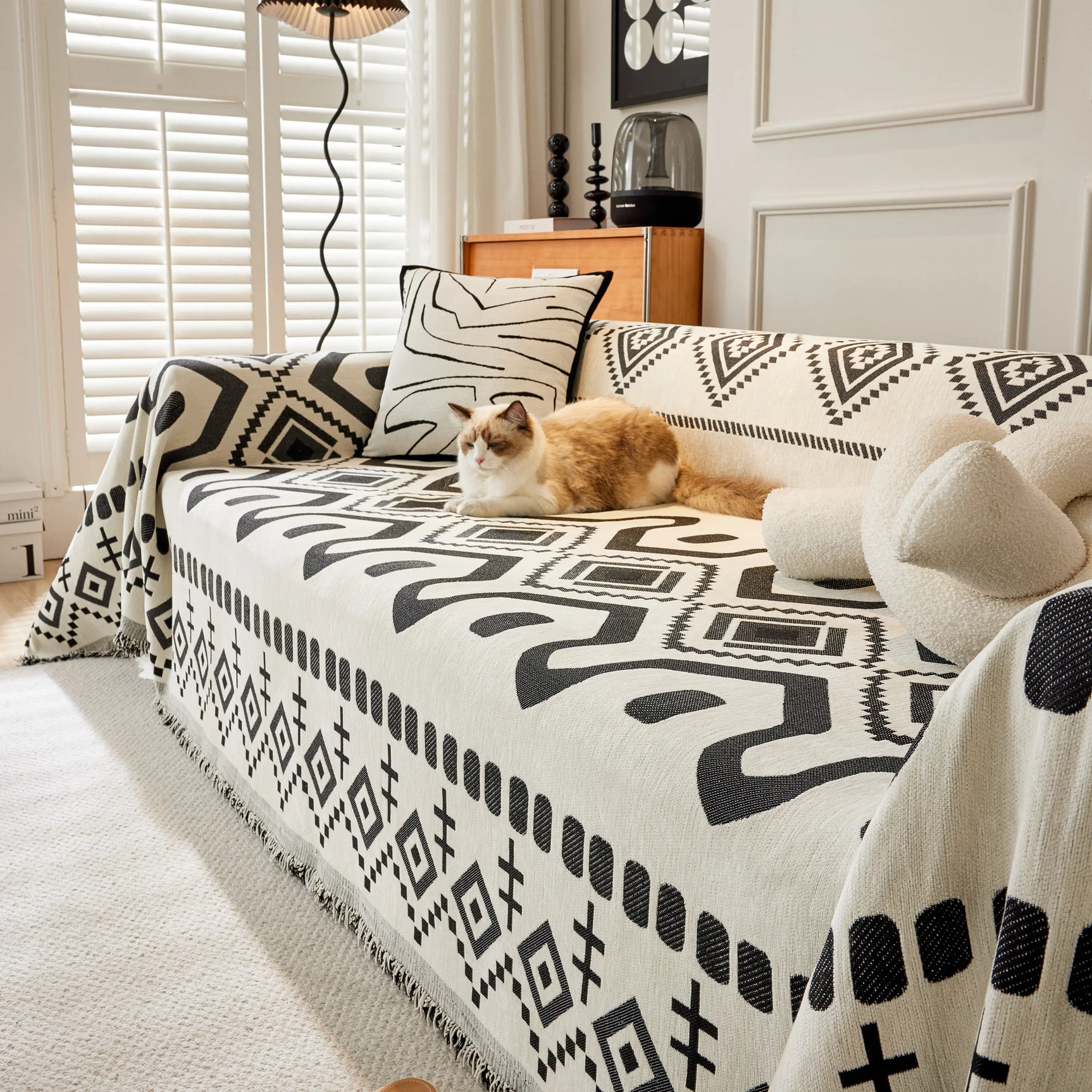Boho Geometric Chenille Throw Sofa Cover Soft Textured Decorative Couch Blanket - Ornate Home