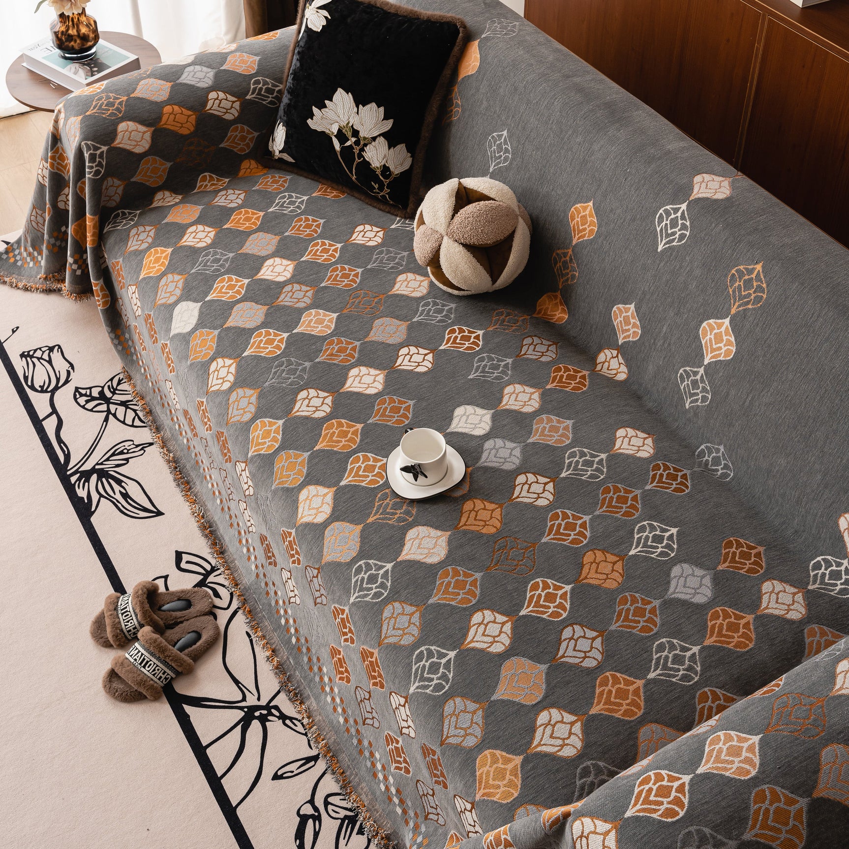 Boho Geometric Sofa Slipcovers Chenille Scratch Resistant Couch Protective Covers - Ornate Home