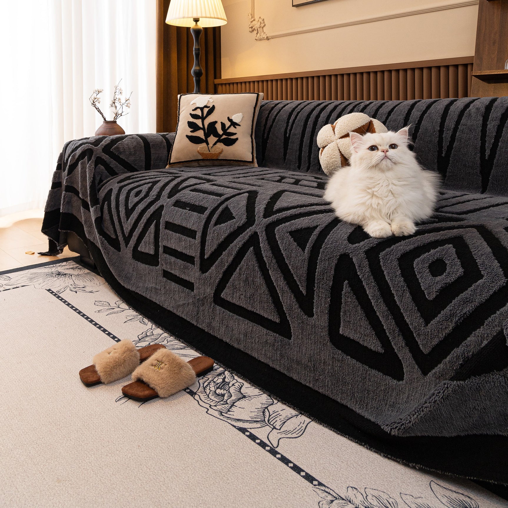 Boho Plush Couch Cover Bohemian Throw Blanket Decor Covers Sofa Chair Furniture Bed - Ornate Home