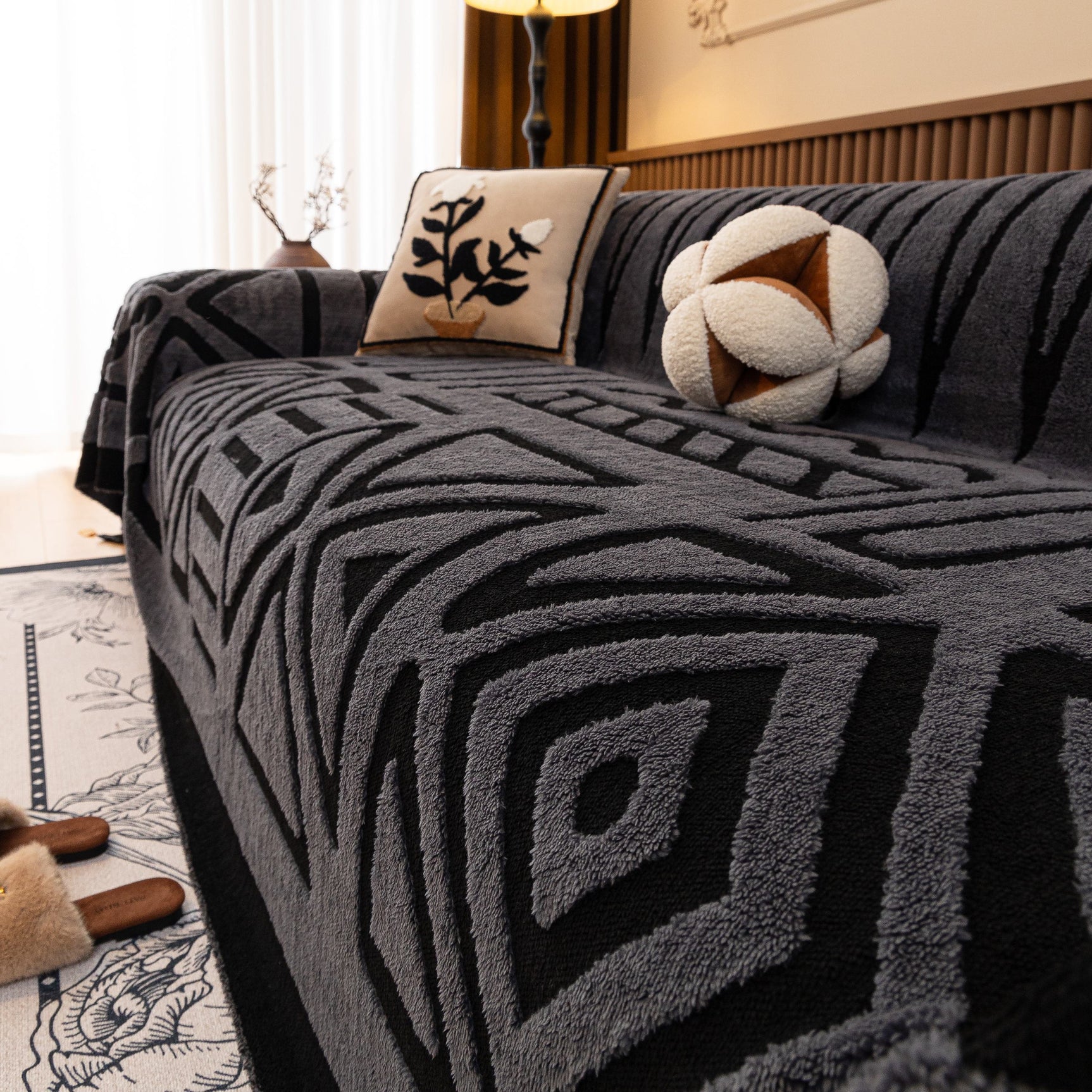 Boho Plush Couch Cover Bohemian Throw Blanket Decor Covers Sofa Chair Furniture Bed - Ornate Home