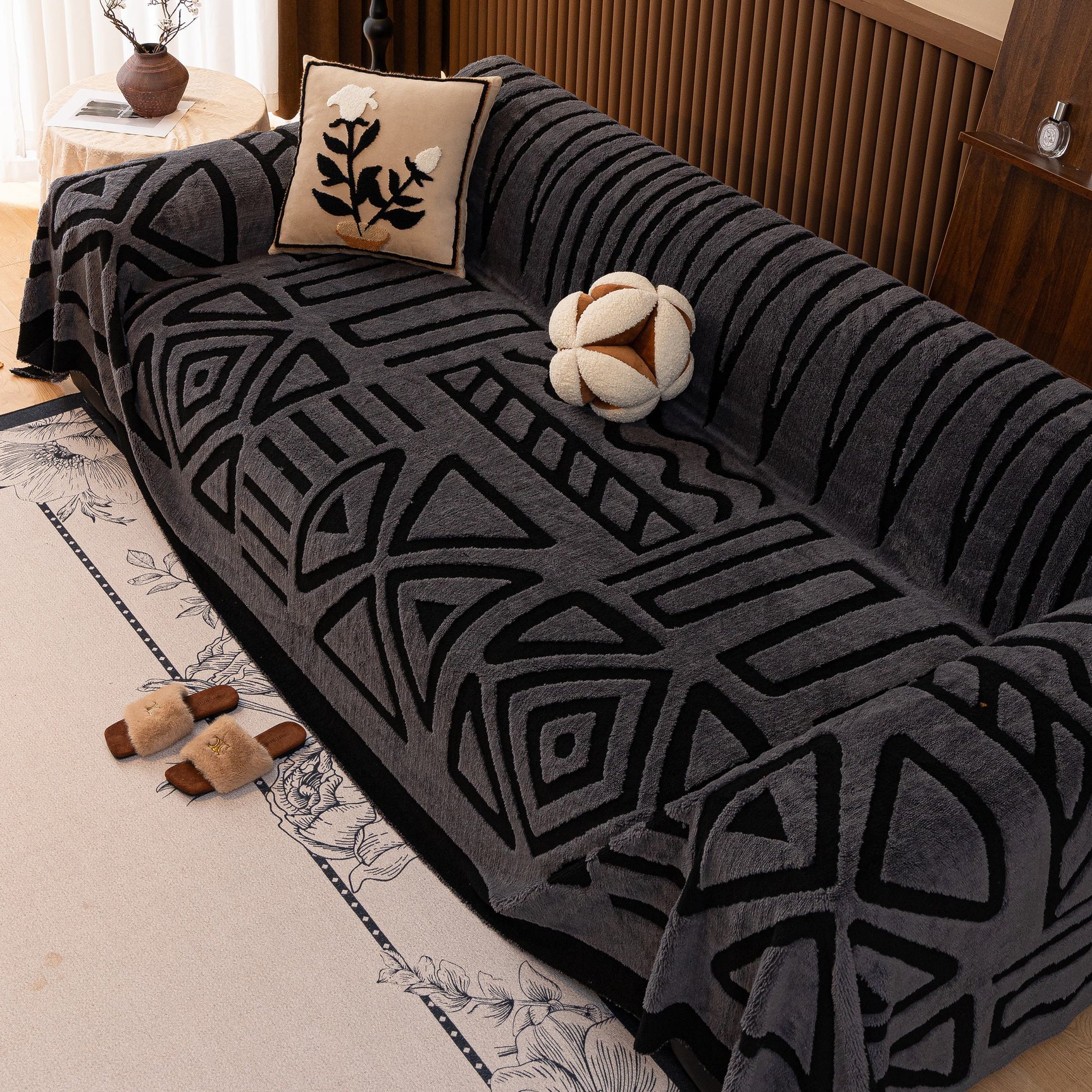 Boho Plush Couch Cover Bohemian Throw Blanket Decor Covers Sofa Chair Furniture Bed - Ornate Home