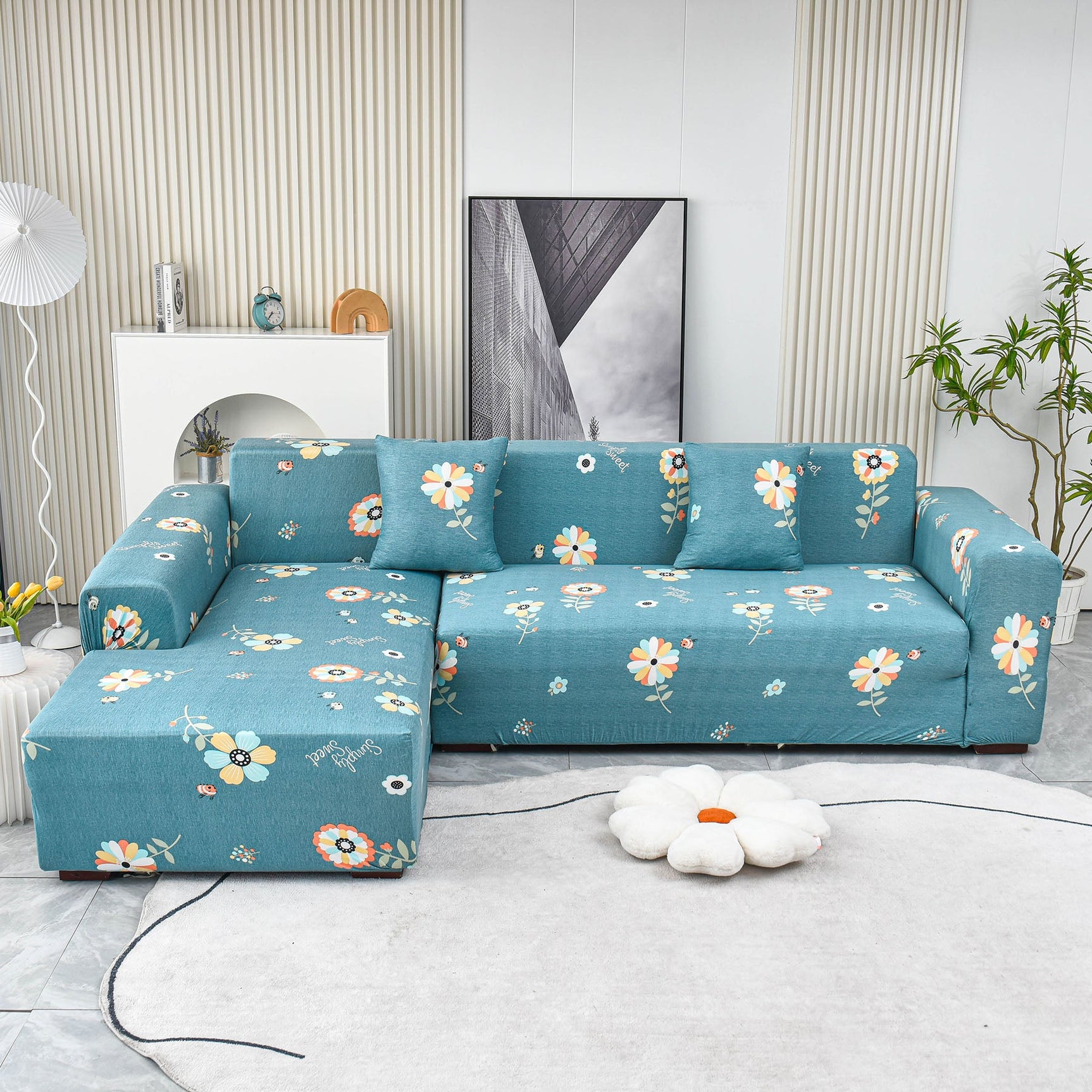 Boho Printed Sofa Slipcover, Stretch Furniture Protector for Sectional L-Shaped Sofa - Ornate Home