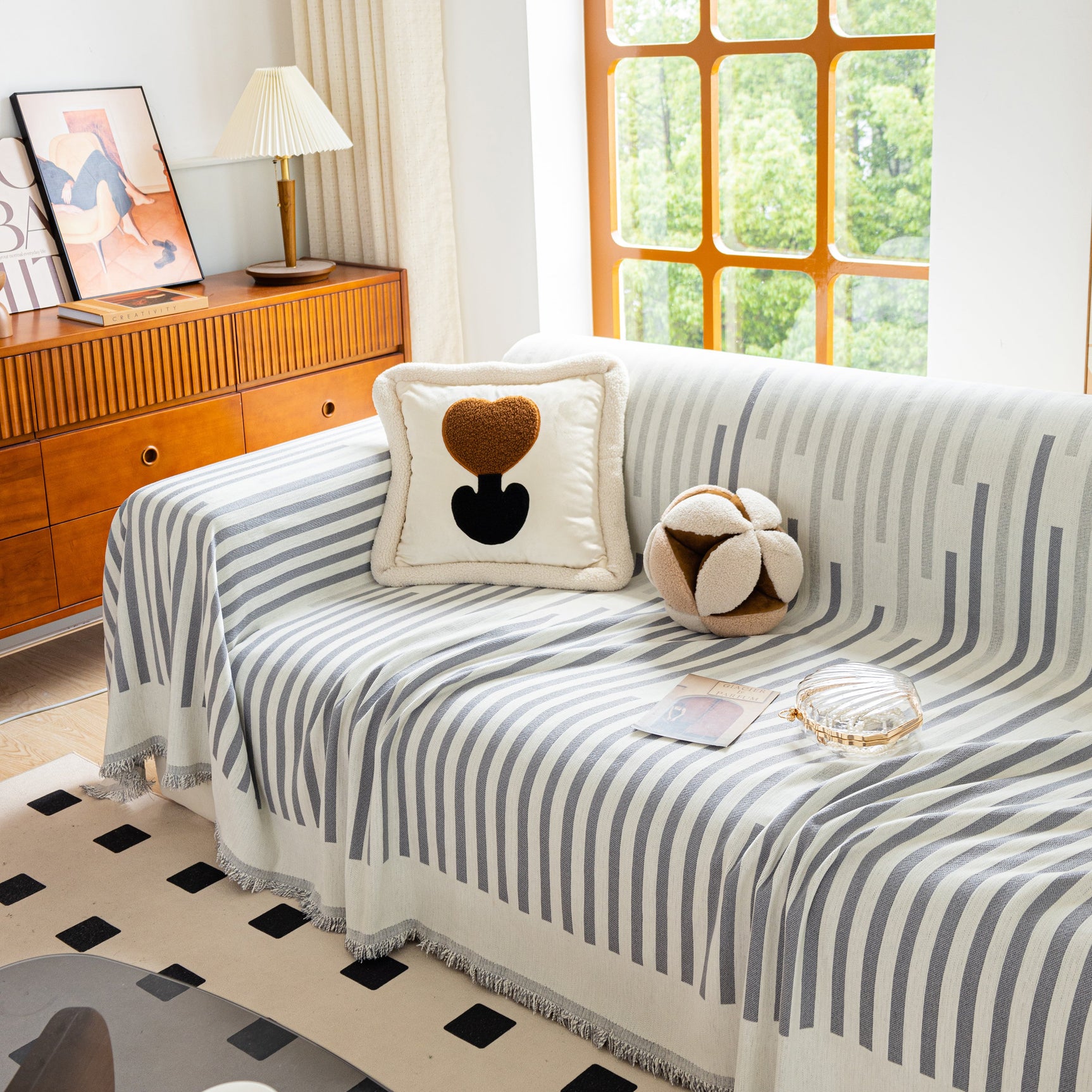 Boho Stripe Sectional Couch Cover Soft Chenille Sofa Slipcovers Blanket on The Sofa for Living Room - Ornate Home