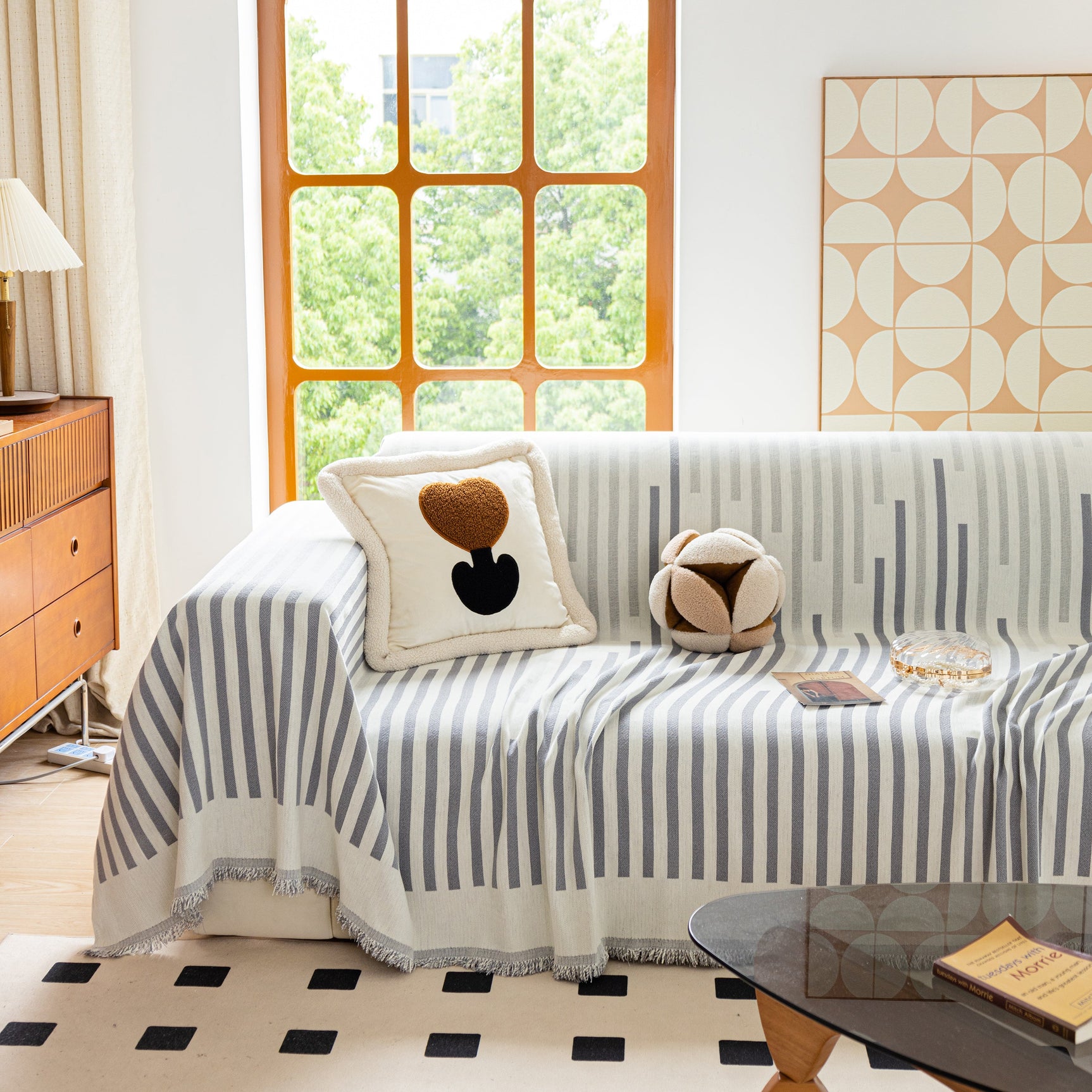 Boho Stripe Sectional Couch Cover Soft Chenille Sofa Slipcovers Blanket on The Sofa for Living Room - Ornate Home
