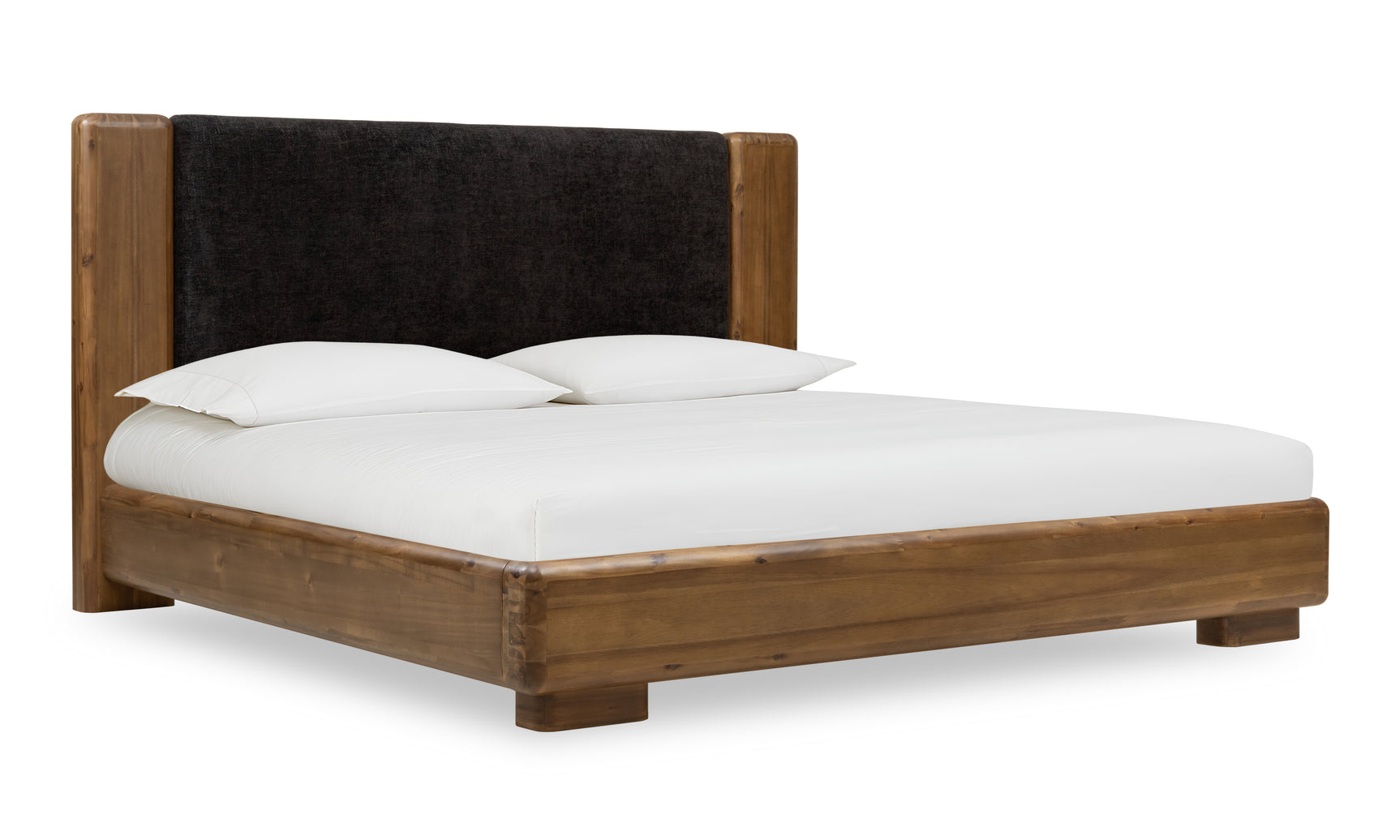 Boka Chenille Upholstered Acacia Wood California King Platform Bed in Black and Impala - Ornate Home