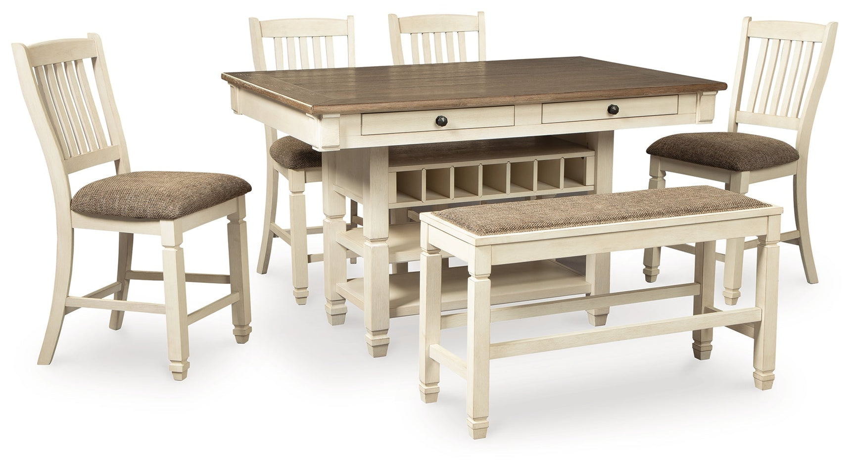 Bolanburg Two-tone Counter Height Dining Table, 4 Barstools, Bench and Server - Ornate Home