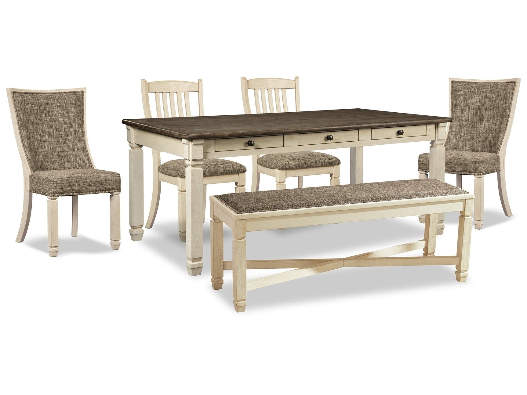 Bolanburg Two-tone Dining Table, 2 Chairs, 2 Side Chairs and Bench - Ornate Home