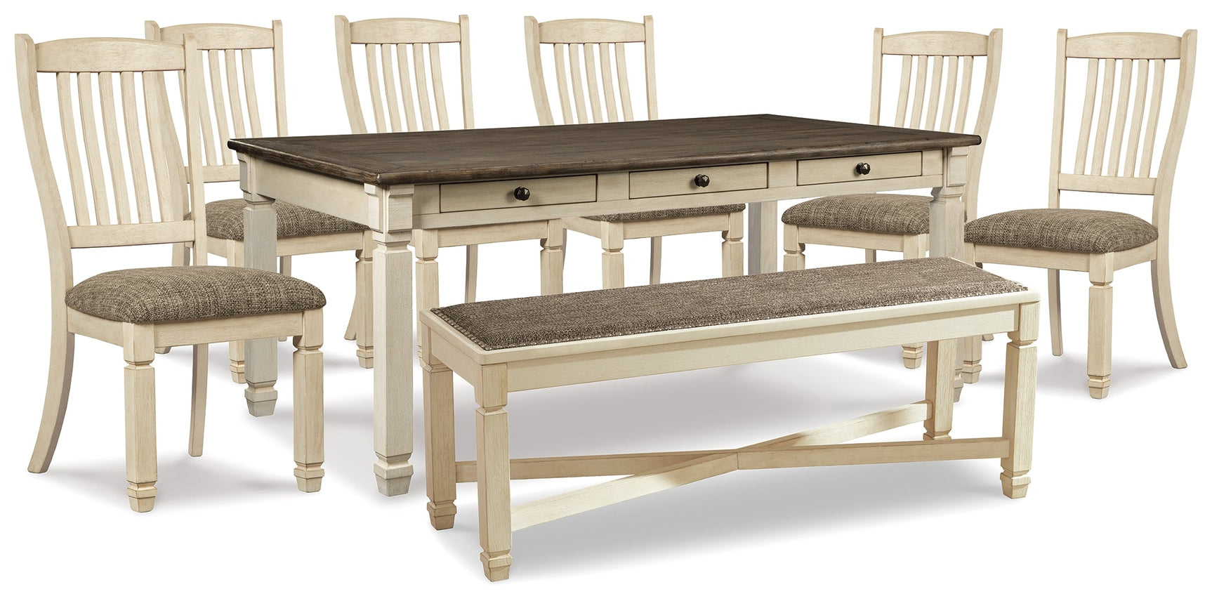 Bolanburg Two-tone Dining Table, 6 Chairs, and Bench - Ornate Home
