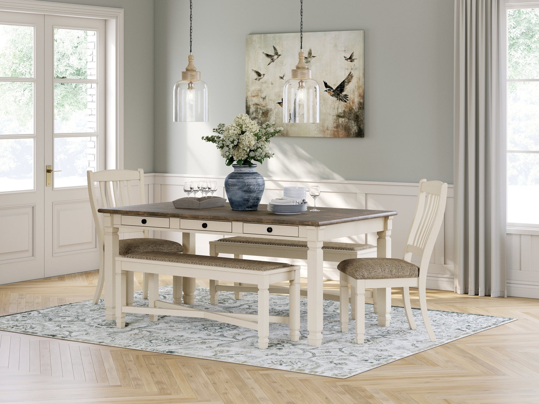 Bolanburg Two-tone Dining Table with 2 Chairs and 2 Benches - Ornate Home