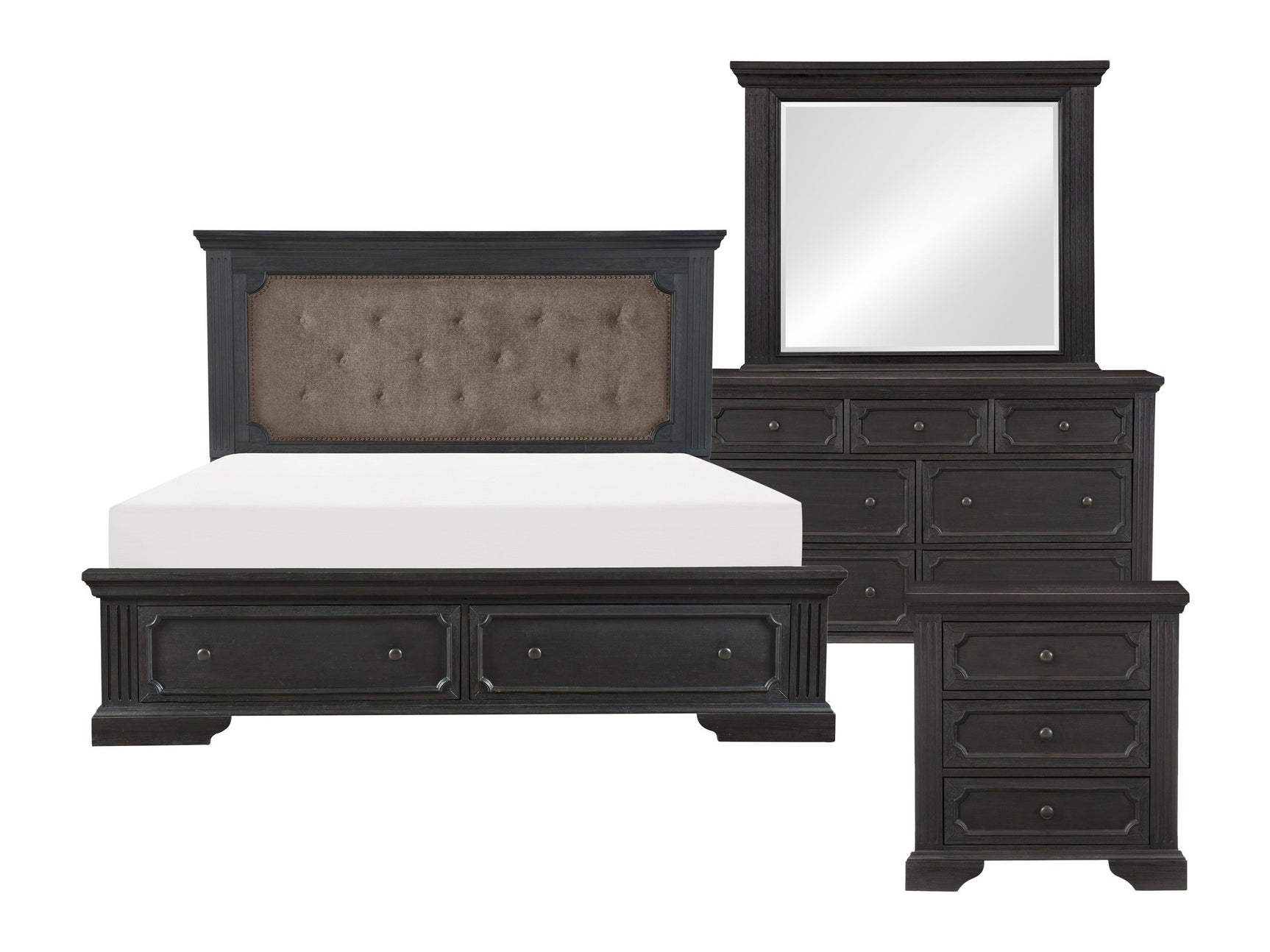 Bolingbrook Wire-Brushed Charcoal / Brown 4-piece Queen Bedroom Set - Ornate Home
