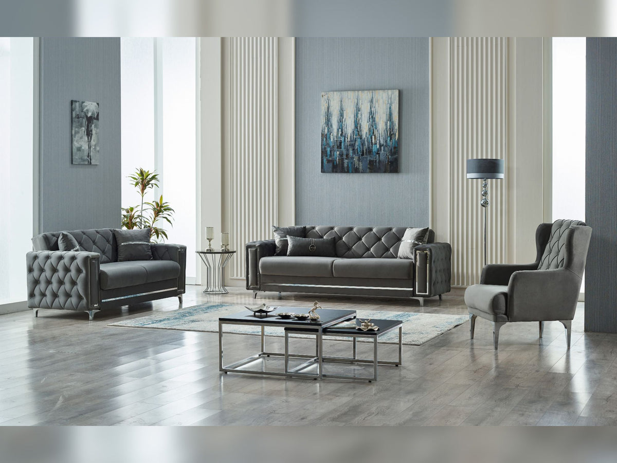 Bolivya Grey 3-pieces (Sofa & Loveseat & Chair) Living Room Set - Ornate Home
